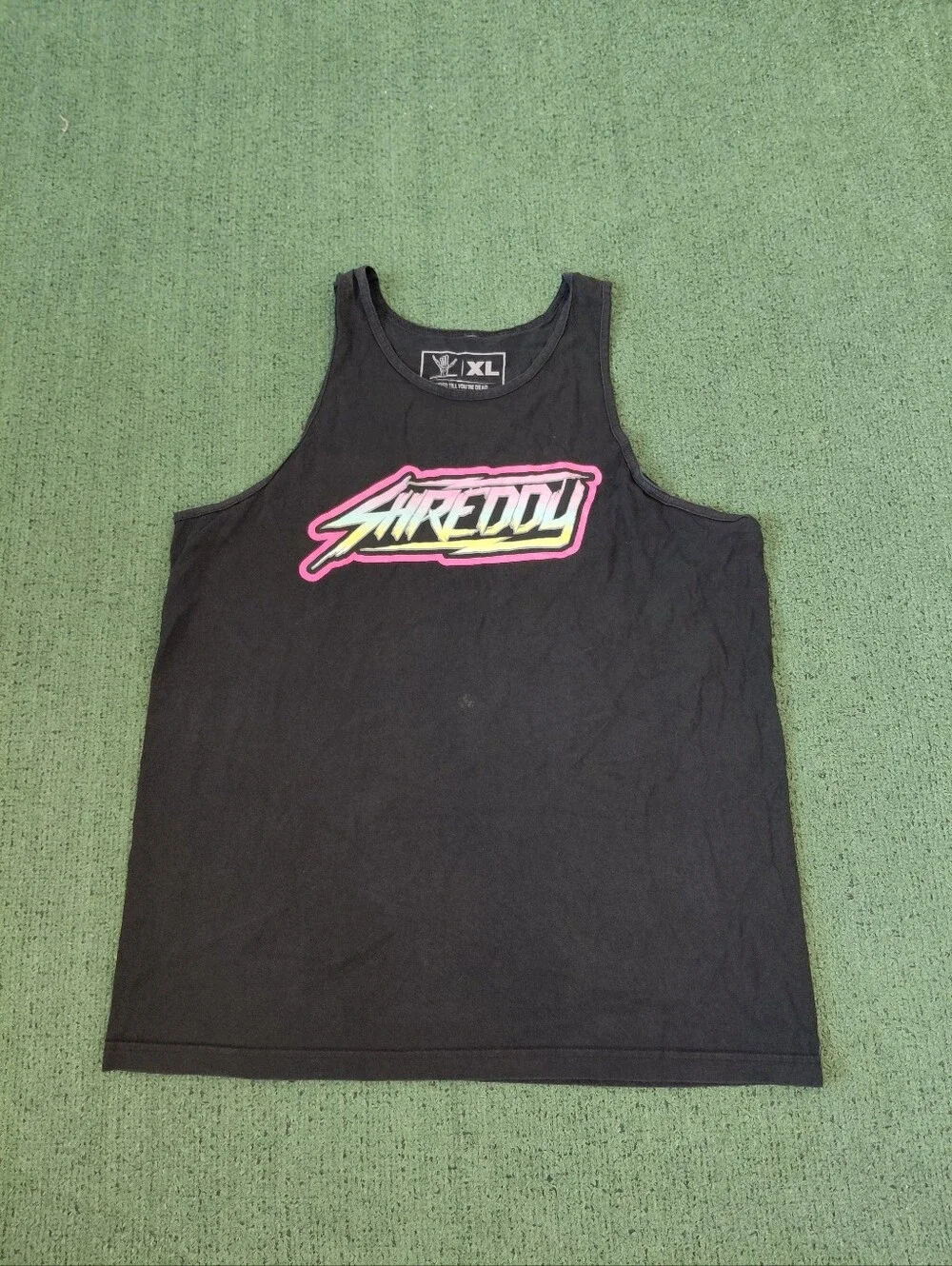 Shreddy Neon Graphics Surfing Skateboarding Skating Black Tank Top Sz XL